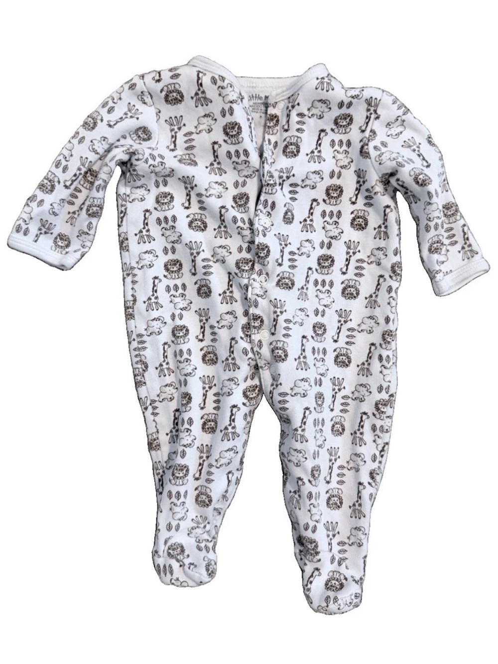 Little Me Newborn White Zoo Animals Cotton Button Footie Unisex EUC